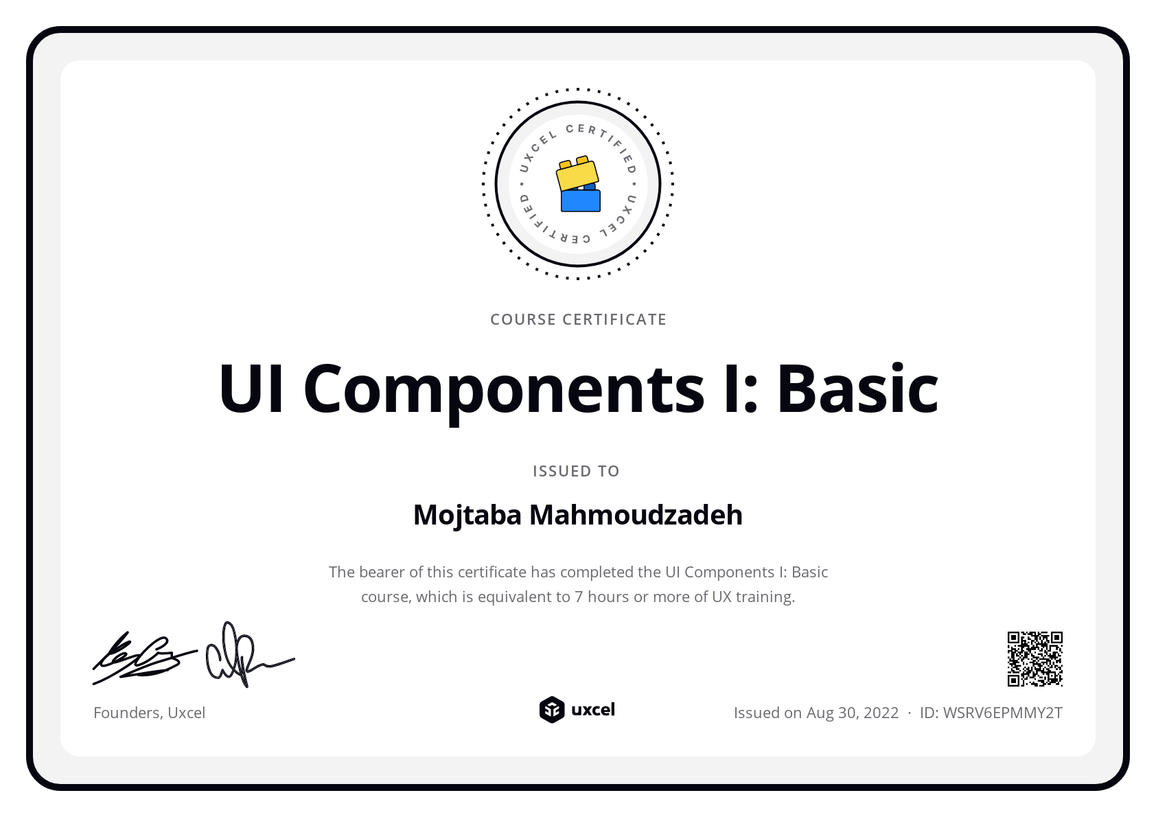 Mojtaba Mahmoudzadeh's certificate